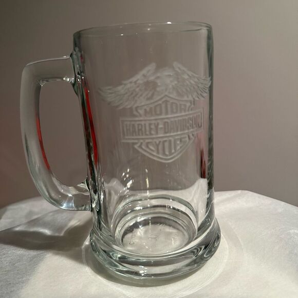 Harley Davidson Glass Beer Stein Drink Mugs Set of 2 - Picture 7 of 11